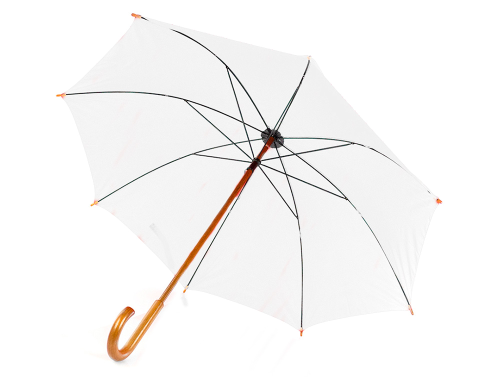 BLANCA - Paraguas de poliester blanco 105 cm de diametro mango suave de madera apertura manual cierre con velcro (Ref. 9215 BLANCO)