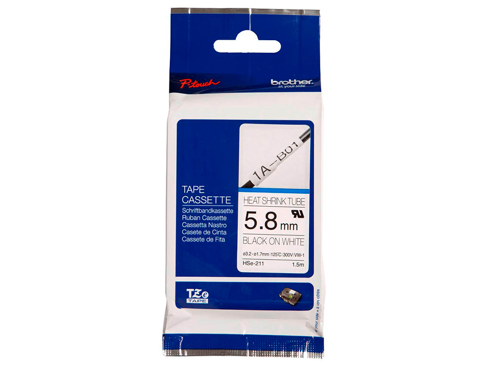 BROTHER - Cinta hse 211 termoretractible 5,8 mm negro/blanco (Ref. HSE211)