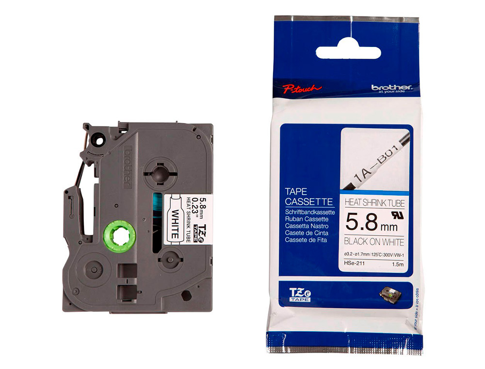 BROTHER - Cinta hse 211 termoretractible 5,8 mm negro/blanco (Ref. HSE211)
