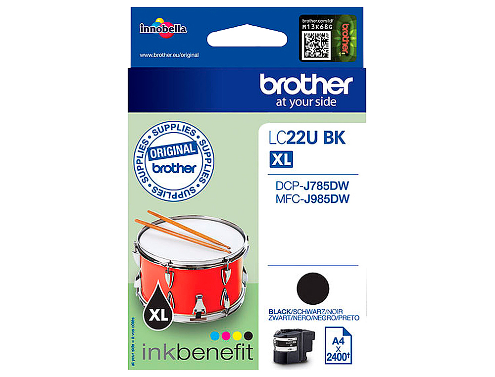 BROTHER - Ink-jet lc22ubk xl dcp-j785dw / dcp-j785dwxl / mfc-j985dw / mfc-j985dw negro 2.400 pag (Ref. LC22UBKBP)