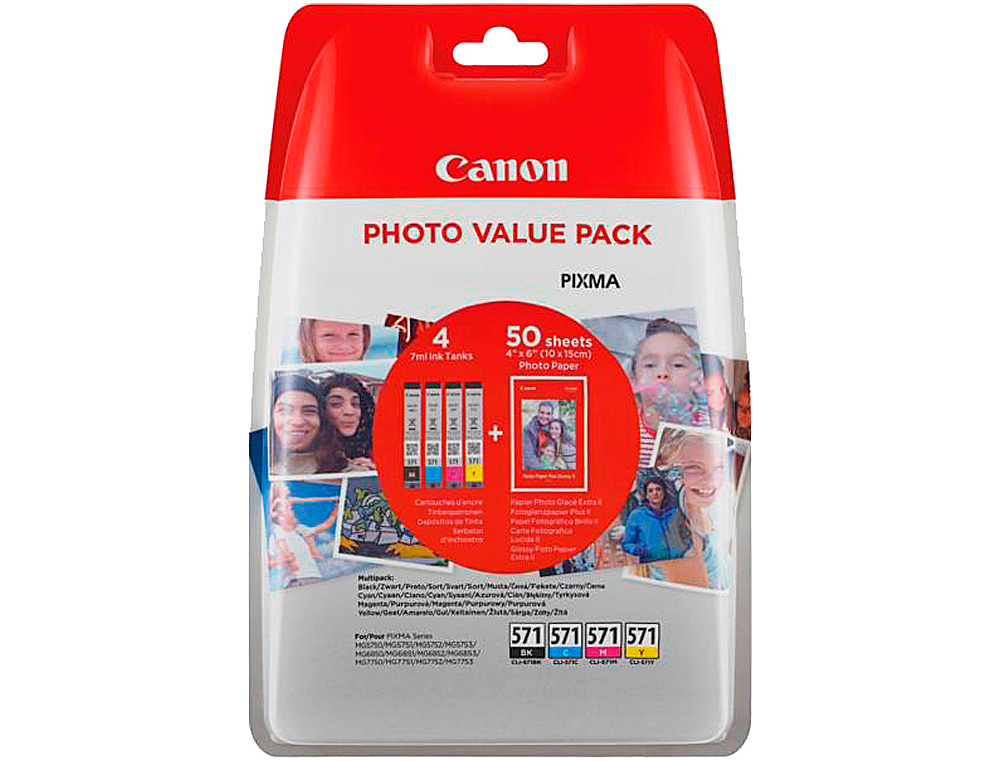 CANON - Ink-jet 571 pixma mg5750 / mg6850 / mg7750 pack color amarillo cian magenta negro (Ref. 0386C007)