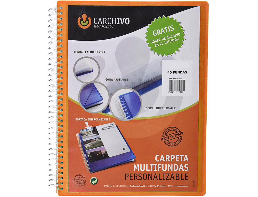 CARCHIVO - Carpeta archivex polipropileno canguro escaparate con espiral 40 fundas cierre gomas din a4 (Ref. 53044052)