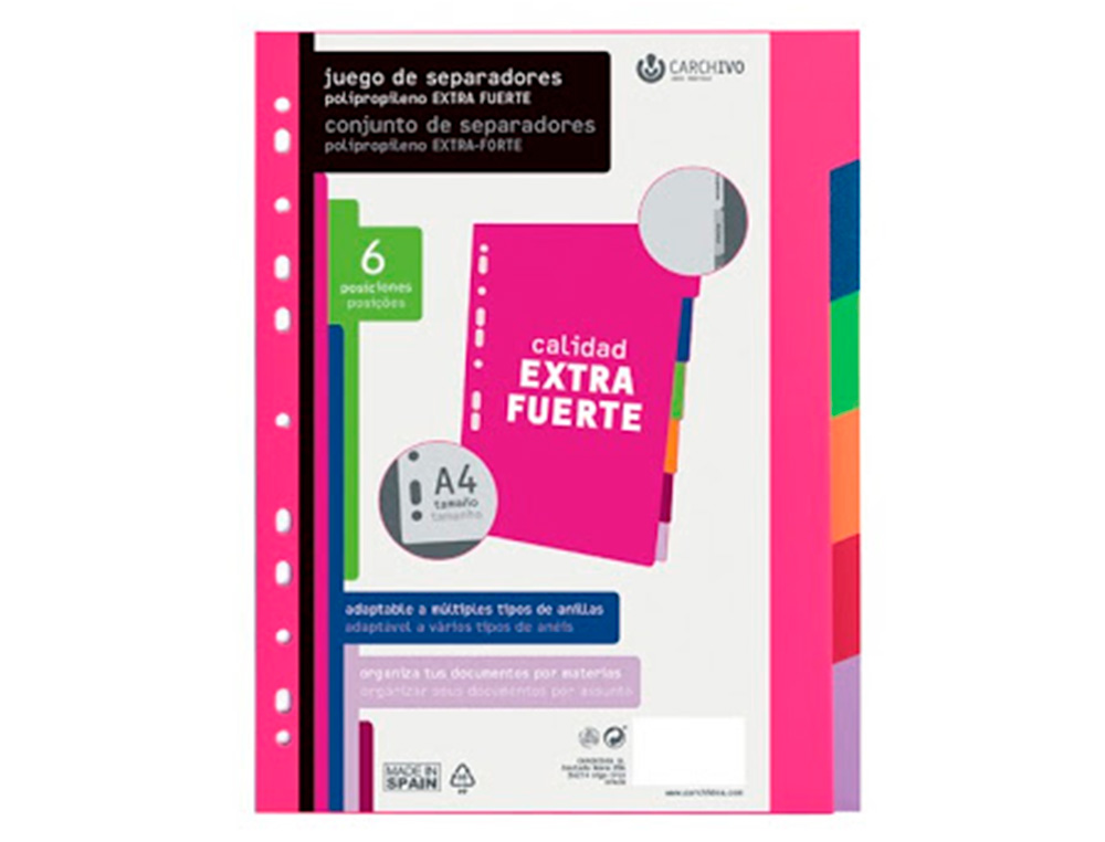 CARCHIVO - Separador polipropileno soft extra fuerte din A4 multitaladro juego de 6 posiciones (Ref. 49060699)