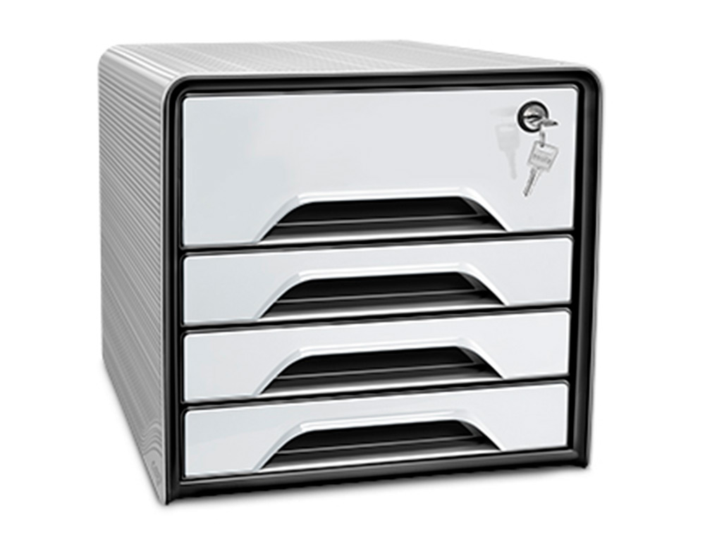 CEP - Fichero cajones de sobremesa smoove secure con cerradura 4 cajones color blanco/negro 288x360x270 mm (Ref. 1073110511)