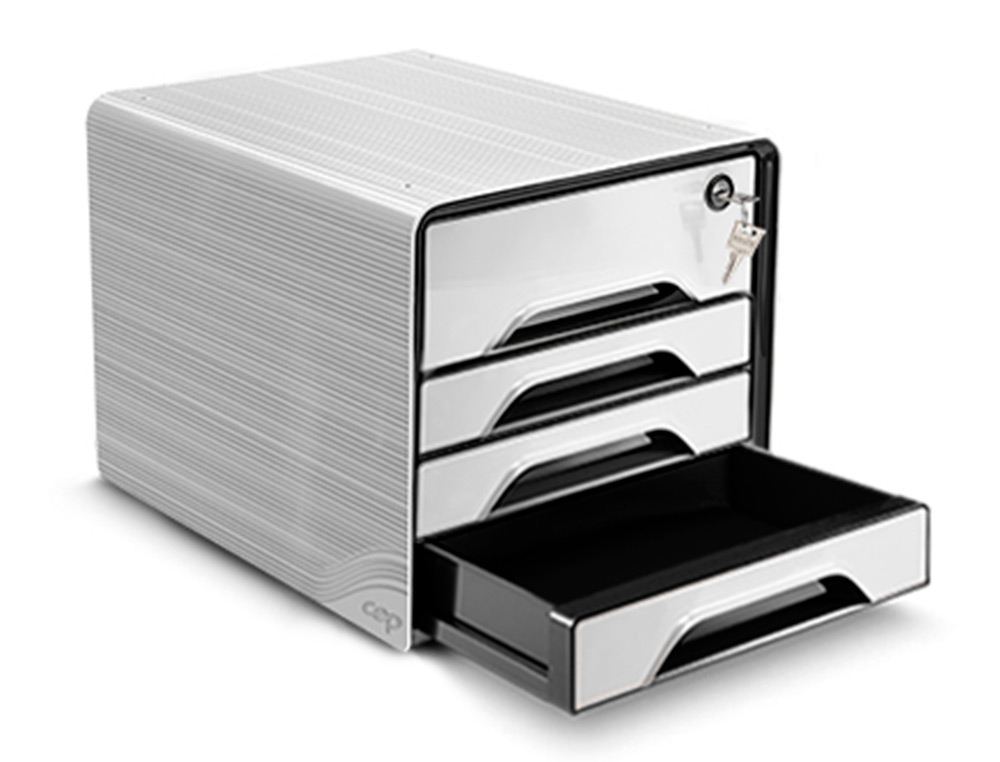CEP - Fichero cajones de sobremesa smoove secure con cerradura 4 cajones color blanco/negro 288x360x270 mm (Ref. 1073110511)