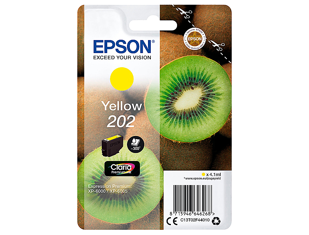 EPSON - Ink-jet 202 xp-6000 / xp-6005 / xp-6100 / xp-6105 amarillo 300 pag (Ref. C13T02F44010)