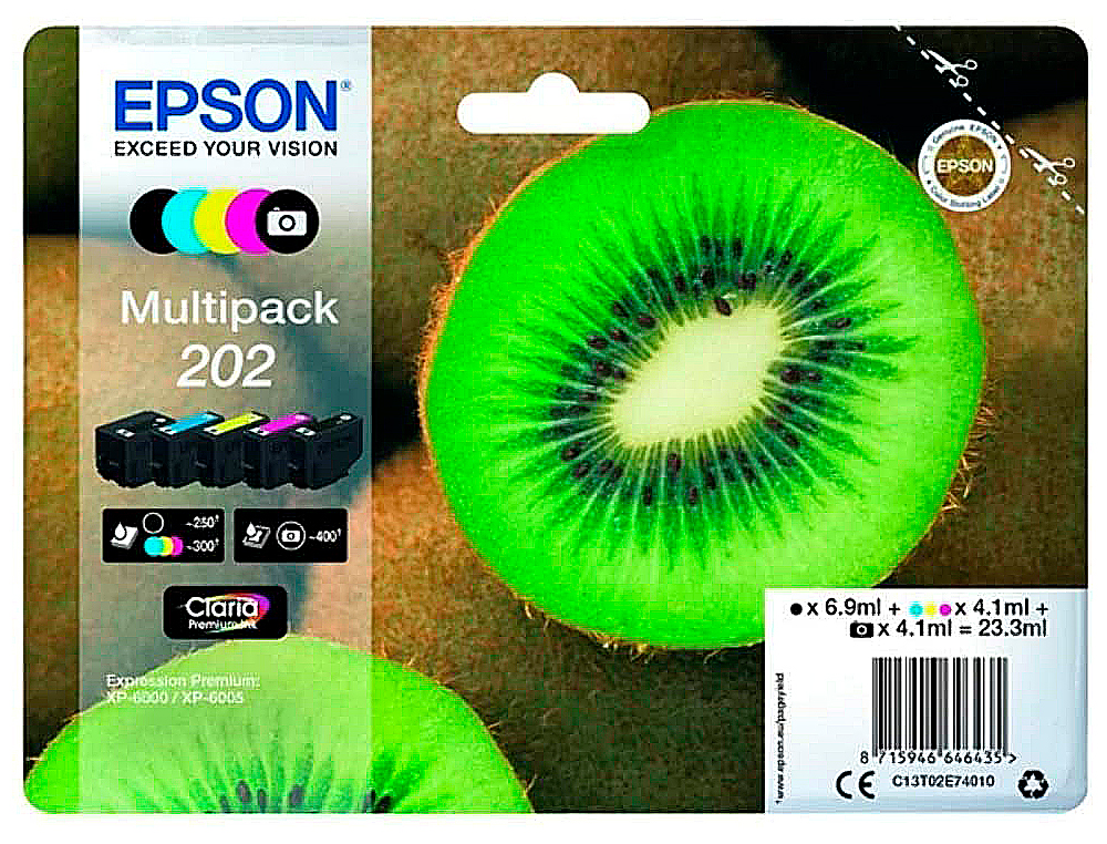 EPSON - Ink-jet 202 xp-6000 / xp-6005 / xp-6100 / xp-6105 pack 5 negro amarillo cian magenta photo negro 300 pag (Ref. C13T02E74010)