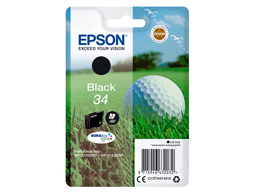 EPSON - Ink-jet 34 workforce pro wf-3720 / wf-3720dwf / wf-3725dwf negro 350 paginas (Ref. C13T34614010)