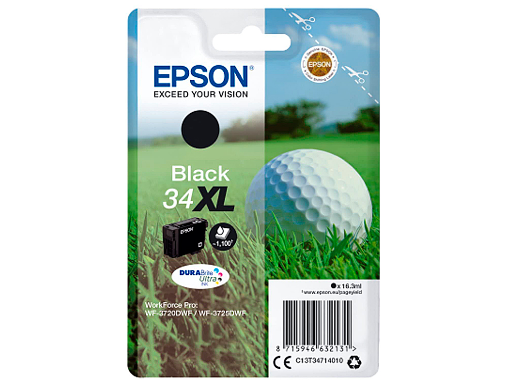 EPSON - Ink-jet 34xl workforce pro wf-3720 / wf-3720dwf / wf-3725dwf negro 1.100 pag (Ref. C13T34714010)