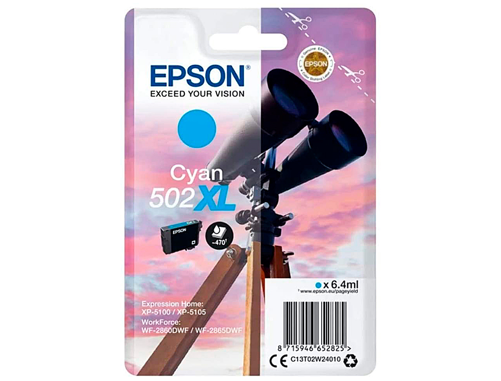 EPSON - Ink-jet 502 xl expression home xp 5100 / 5105 workforce wf 2860 / 2860dwf cian 470 paginas (Ref. C13T02W24010)