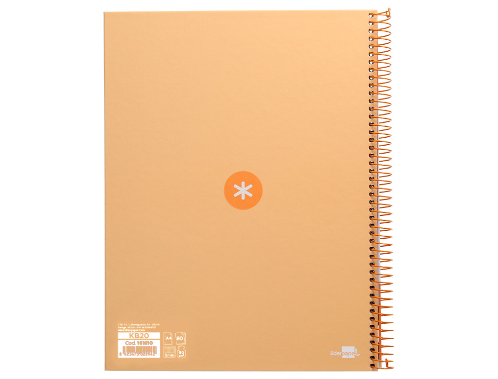 ANTARTIK - Cuaderno espiral liderpapel A4 micro tapa forrada 80h 90 gr cuadro 5mm 1 banda 4 taladros amarillo cl (Ref. KB20)