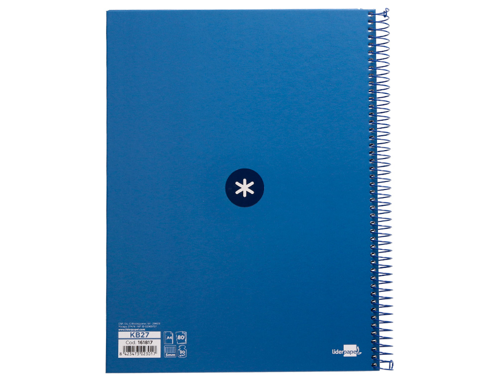 ANTARTIK - Cuaderno espiral liderpapel A4 micro tapa forrada 80h 90 gr cuadro 5mm 1 banda 4 taladros azul oscuro (Ref. KB27)