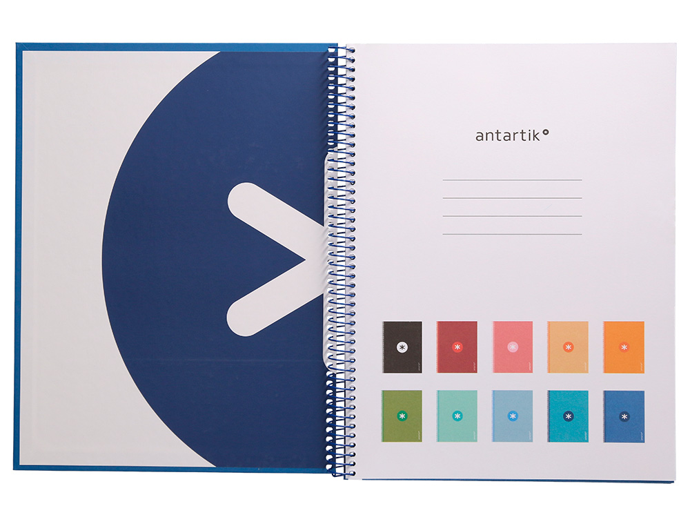 ANTARTIK - Cuaderno espiral liderpapel A4 micro tapa forrada 80h 90 gr cuadro 5mm 1 banda 4 taladros azul oscuro (Ref. KB27)