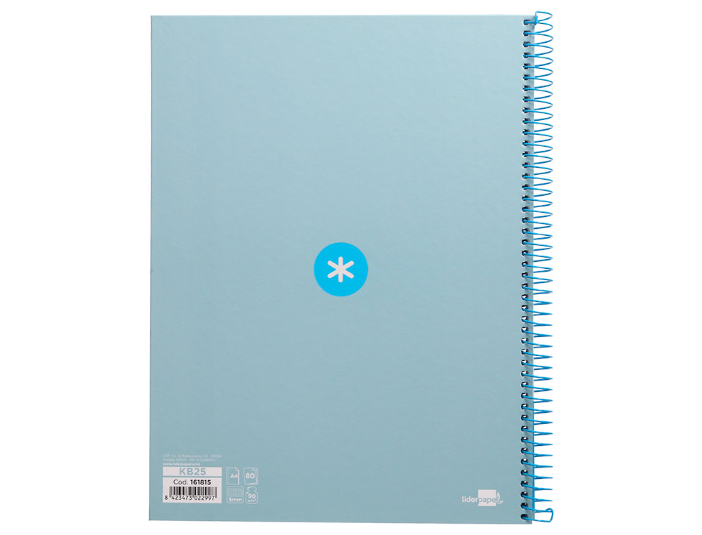 ANTARTIK - Cuaderno espiral liderpapel A4 micro tapa forrada 80h 90 gr cuadro 5mm 1 banda 4 taladros celeste (Ref. KB25)