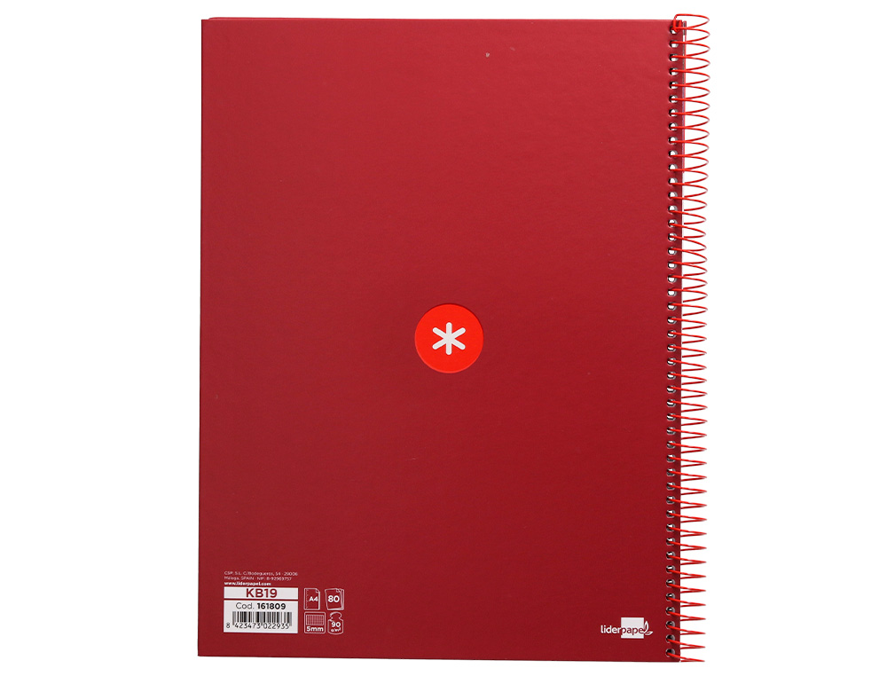 ANTARTIK - Cuaderno espiral liderpapel A4 micro tapa forrada 80h 90 gr cuadro 5mm 1 banda 4 taladros frambuesa (Ref. KB19)