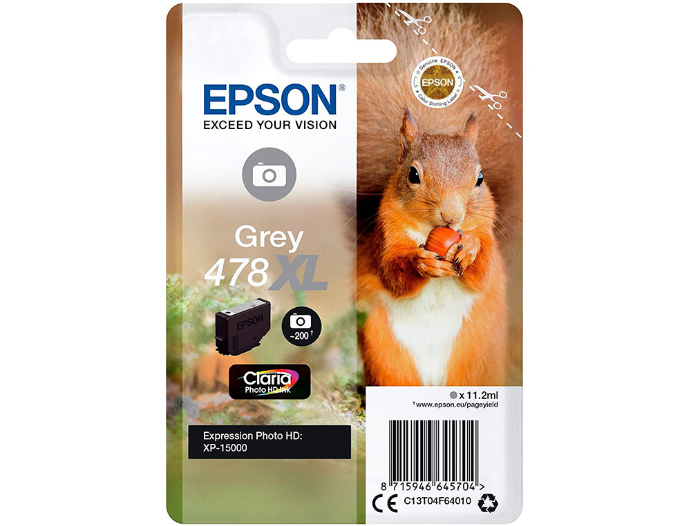 EPSON - Ink-jet singlepack gris 478xl claria photo hd ink ardilla (Ref. C13T04F64010)