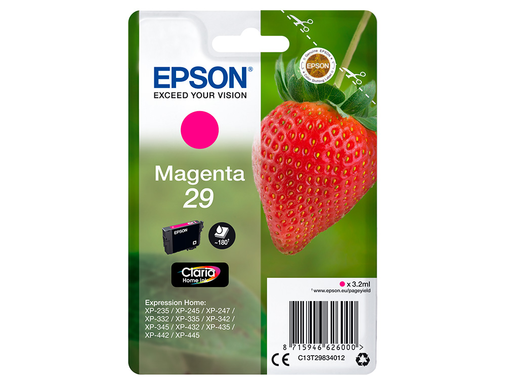 EPSON - Ink-jet singlepack magenta 29 claria home ink fresa rf+am (Ref. C13T29834022)