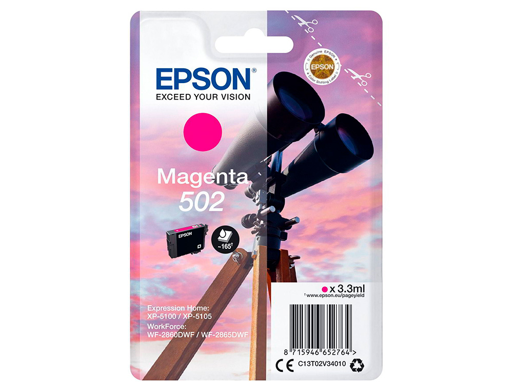 EPSON - Ink-jet singlepack magenta 502 ink (Ref. C13T02V34010)
