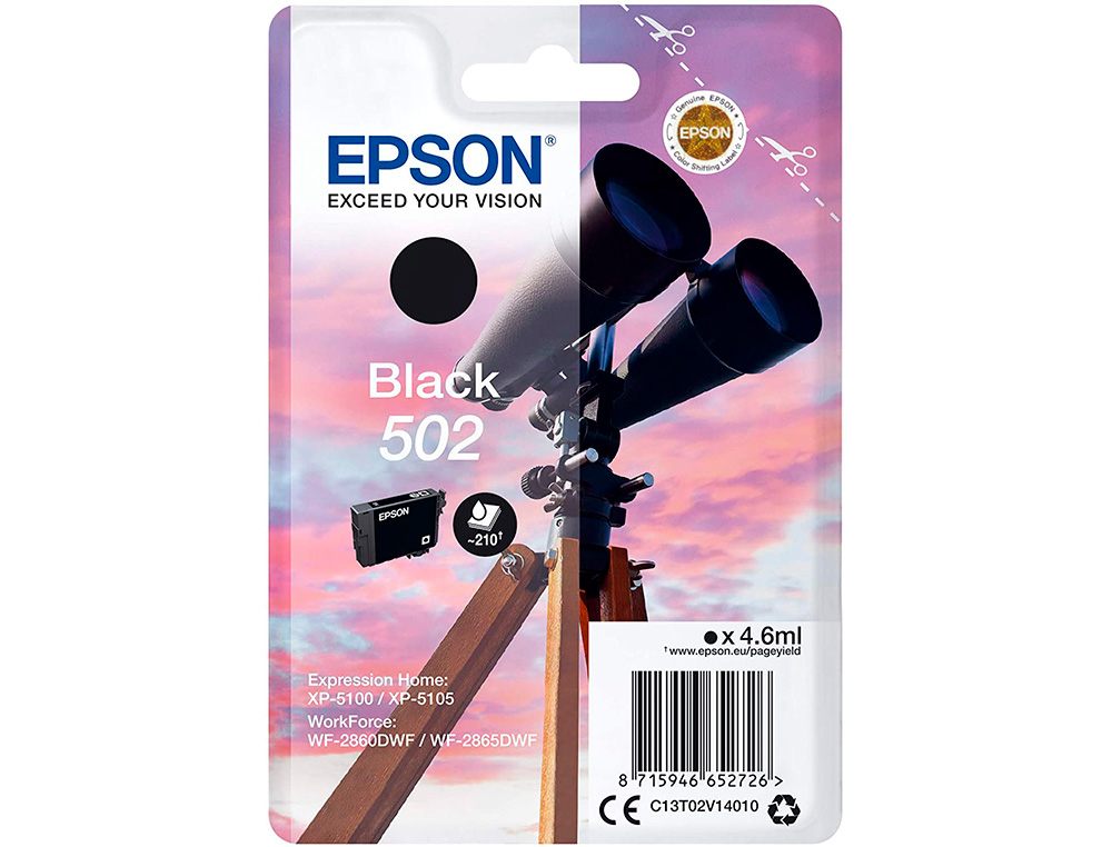 EPSON - Ink-jet singlepack negro 502 ink (Ref. C13T02V14020)