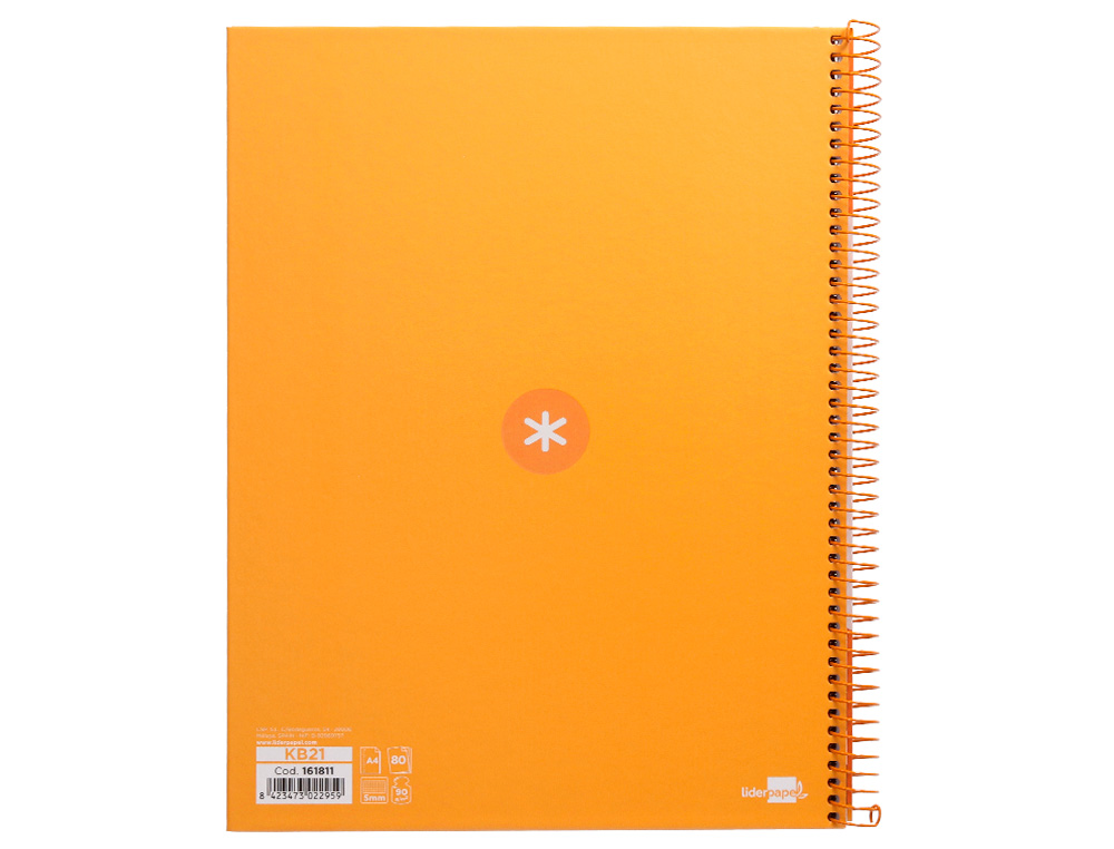 ANTARTIK - Cuaderno espiral liderpapel A4 micro tapa forrada 80h 90 gr cuadro 5mm 1 banda 4 taladros mostaza (Ref. KB21)