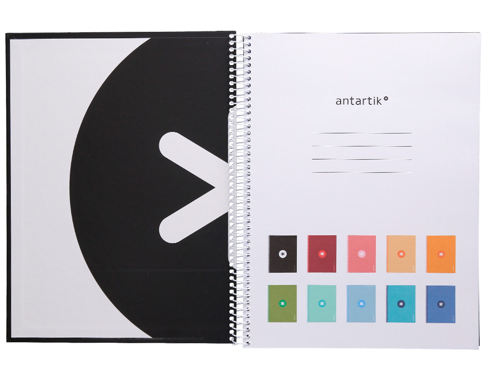 ANTARTIK - Cuaderno espiral liderpapel A4 micro tapa forrada 80h 90 gr cuadro 5mm 1 banda 4 taladros negro (Ref. KB18)