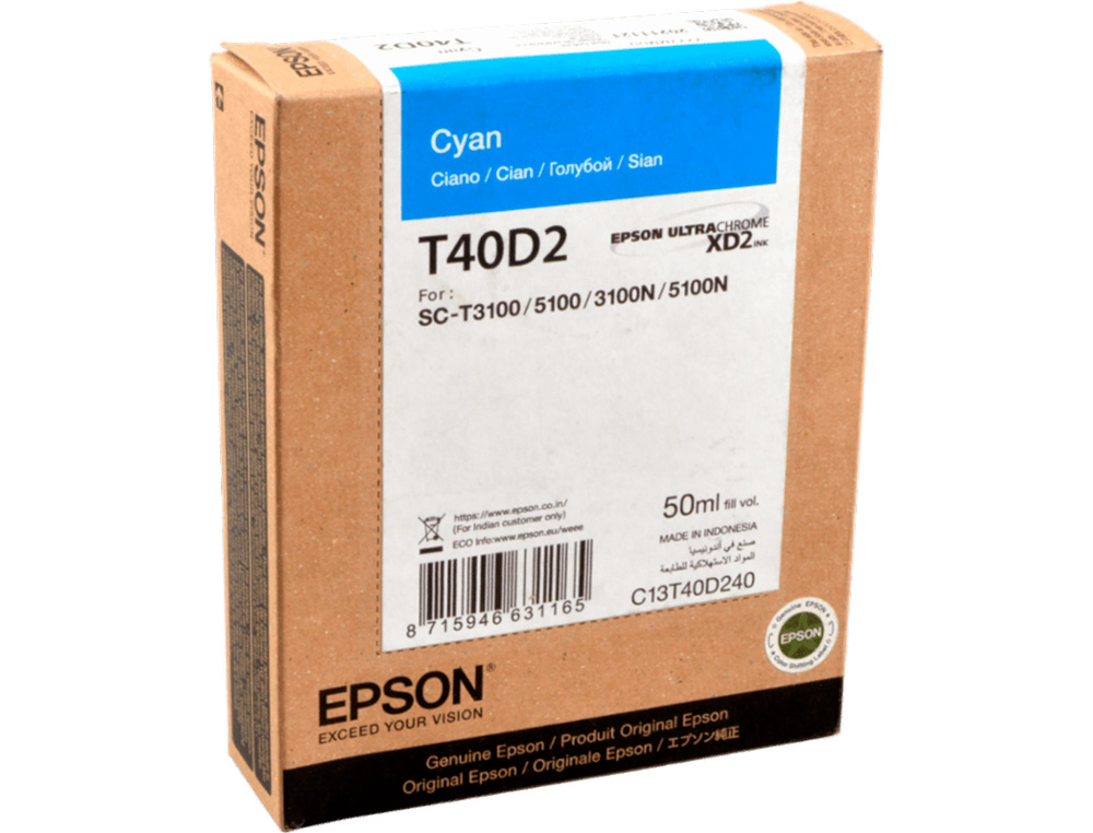 EPSON - Ink-jet ultrachrome xd2 cian t40d240 sc-t3100 / sc-t5100 50 ml (Ref. C13T40D240)