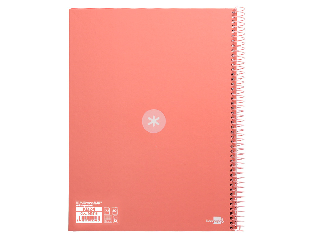 ANTARTIK - Cuaderno espiral liderpapel A4 micro tapa forrada 80h 90 gr cuadro 5mm 1 banda 4 taladros rosa claro (Ref. KB24)