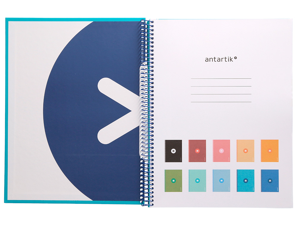 ANTARTIK - Cuaderno espiral liderpapel A4 micro tapa forrada 80h 90 gr cuadro 5mm 1 banda 4 taladros turquesa (Ref. KB26)