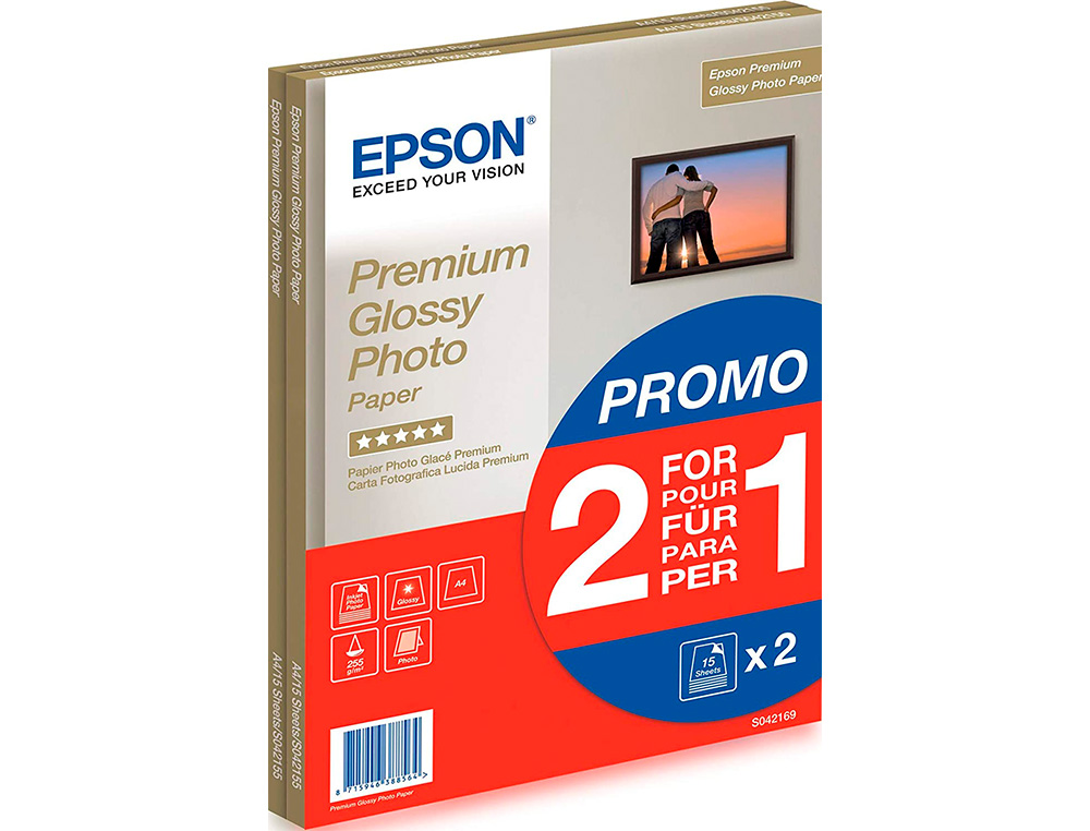 EPSON - Papel fotografico premiun glossy photo satinado din A4 promo 2 x 15 hojas 225 gr (Ref. C13S042169)