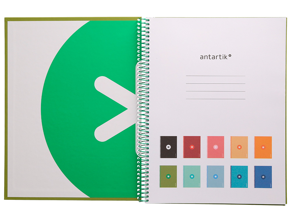 ANTARTIK - Cuaderno espiral liderpapel A4 micro tapa forrada 80h 90 gr cuadro 5mm 1 banda 4 taladros verde (Ref. KB22)
