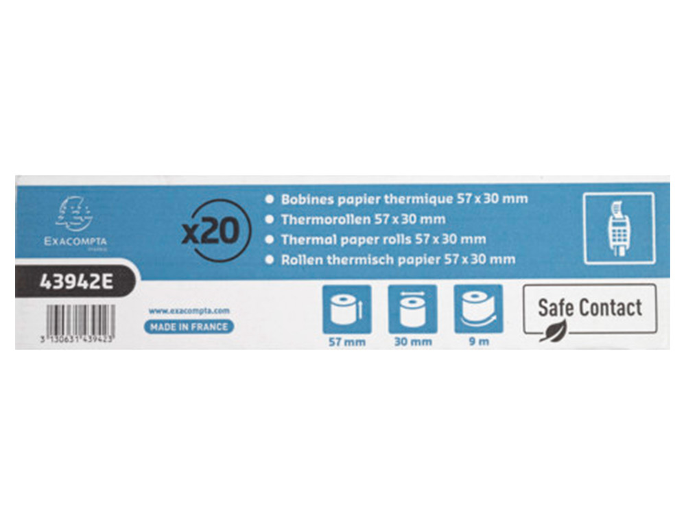 EXACOMPTA - Rollo sumadora safe contact termico 57 mm x 30 mm 52 g/m2 (Ref. 43942E)
