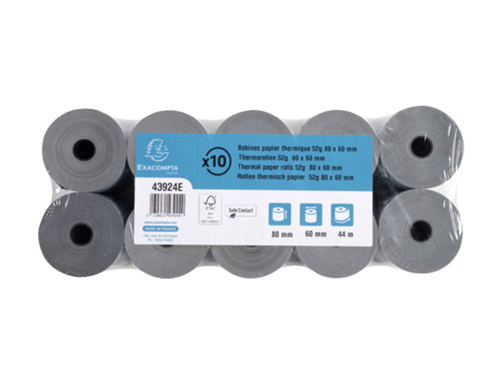 EXACOMPTA - Rollo sumadora safe contact termico 80 mm x 60 mm 52 g/m2 (Ref. 43924E)