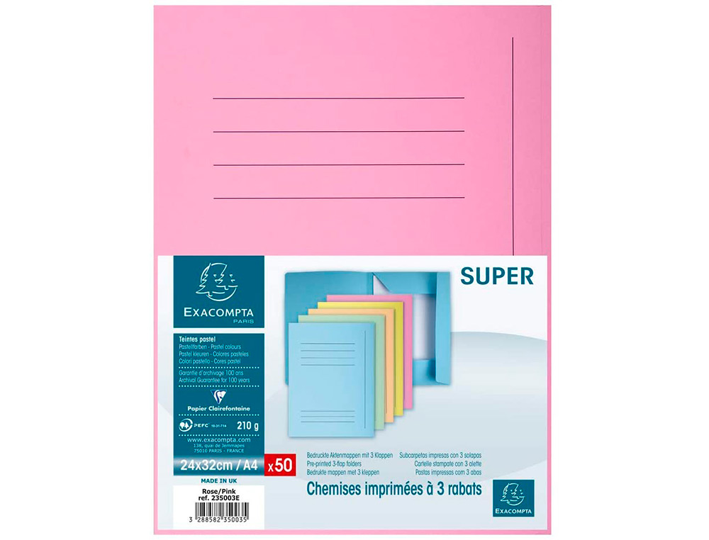 EXACOMPTA - Subcarpeta cartulina con 3 solapas din A4 impresa rosa 210 gr (Ref. 235003E)