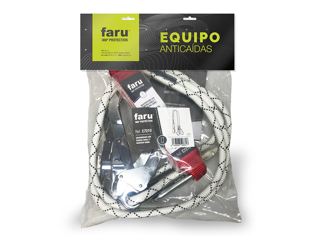 FARU - Anticaidas elastica bw200 con absorbedor de energia doble cuerda mosqueton doble gancho 50 mm (Ref. C7210)