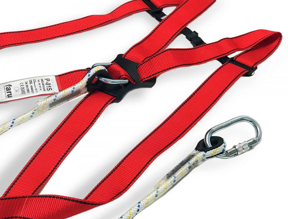 FARU - Conjunto anticaidas arnes p01 + cuerda c170 + 2 mosquetones virola + bolsa porta arnes (Ref. BASICO1)