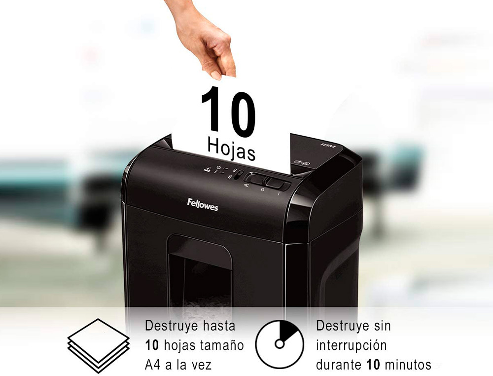 FELLOWES - Destructora de documentos 10m capacidad de corte 10 h seguridad p5 destruye grapas y tarjetas de (Ref. 4630601)
