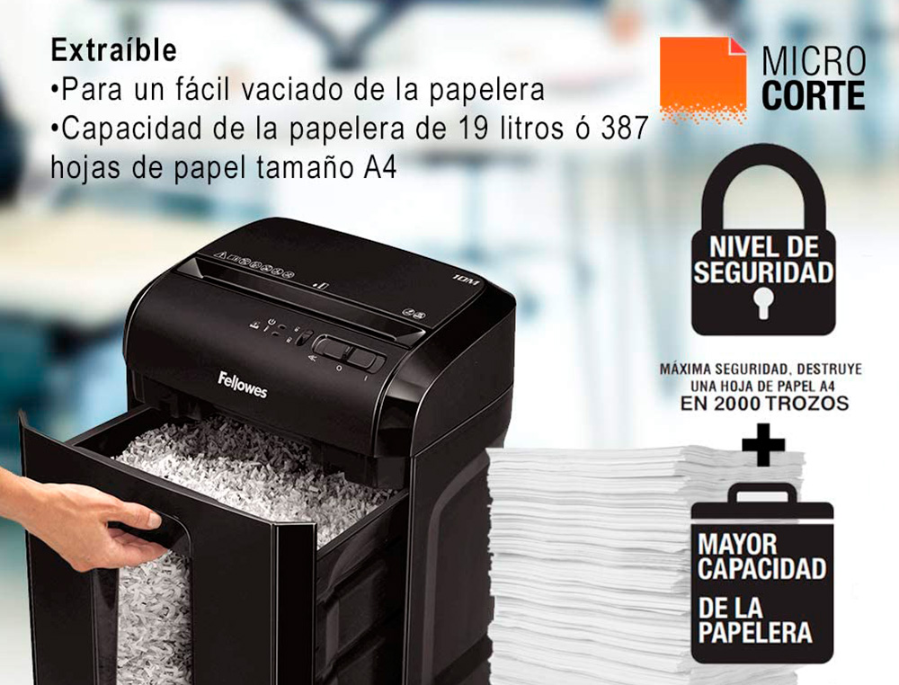 FELLOWES - Destructora de documentos 10m capacidad de corte 10 h seguridad p5 destruye grapas y tarjetas de (Ref. 4630601)