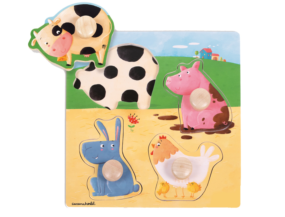 GOULA - Puzzle madera 4 piezas animales granja color (Ref. 53069)