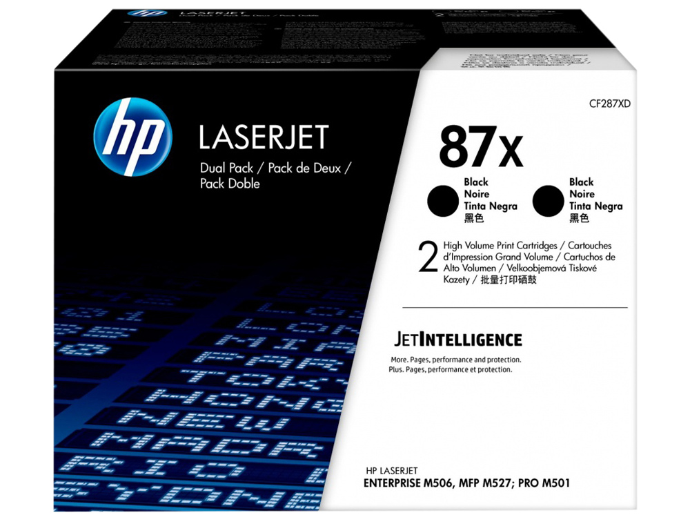 HP - Toner laserjet 87x enterprise m506 mfp m527 pro m501 negro pack de 2 unidades 18000 paginas (Ref. CF287XD)