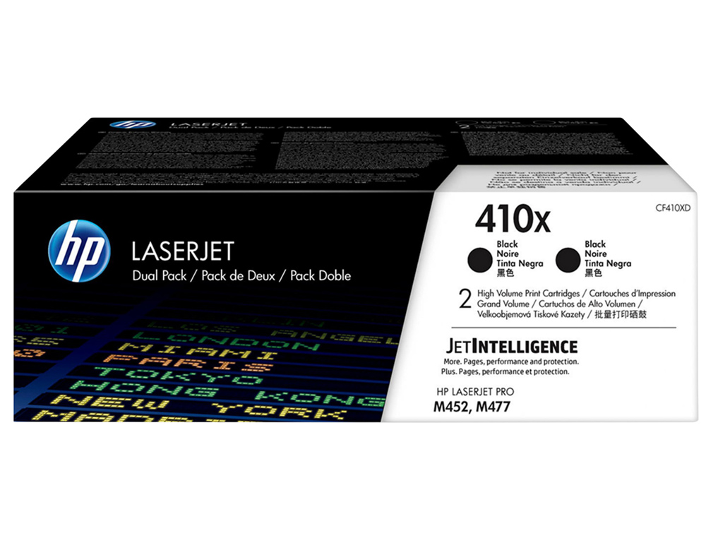 HP - Toner laserjet pro 410x m452 m477 negro pack de 2 unidades 6500 paginas (Ref. CF410XD)
