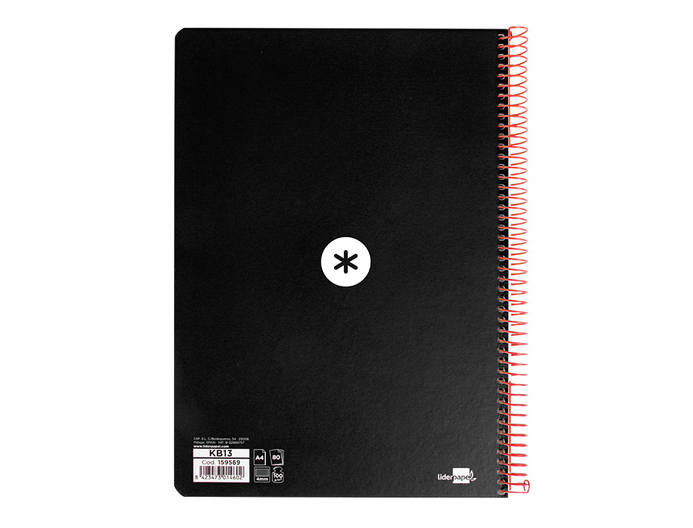 ANTARTIK - Cuaderno espiral liderpapel A4 tapa dura 80h 100gr cuadro 4mm con margen color negro (Ref. KB13)