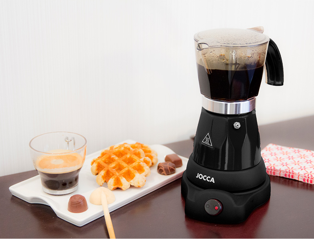 JOCCA - Cafetera italiana electrica capacidad 6 tazas jarra transparente sin cables 220-240v color negro (Ref. 5449N)