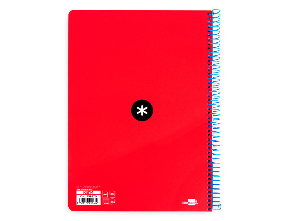 ANTARTIK - Cuaderno espiral liderpapel A4 tapa dura 80h 100gr cuadro 4mm con margen color rojo (Ref. KB14)