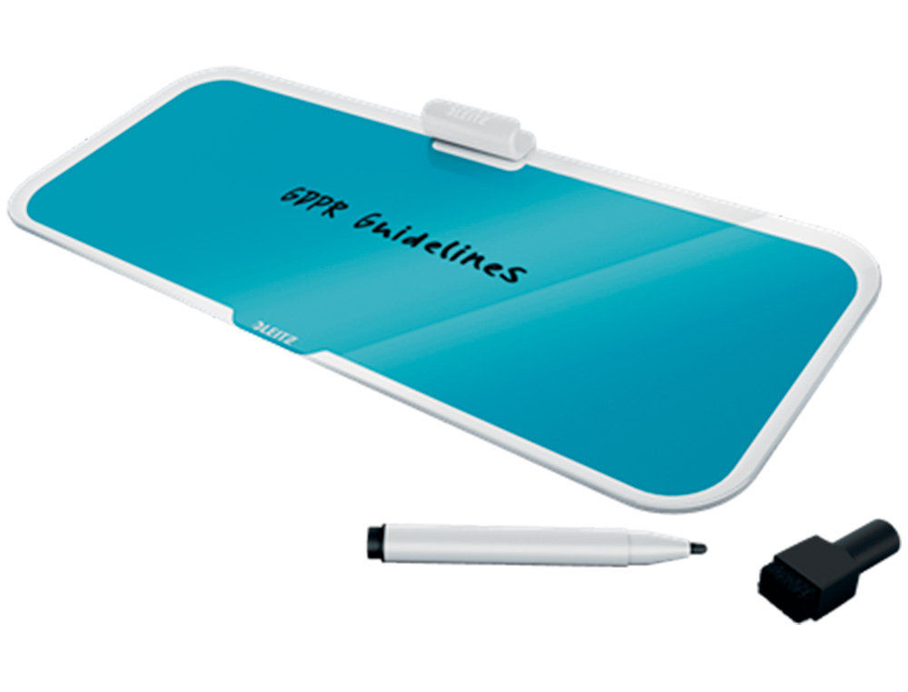 LEITZ - Pizarra cosy sobremesa cristal con rotulador y borrador azul 150x60x380 mm (Ref. 52690061)