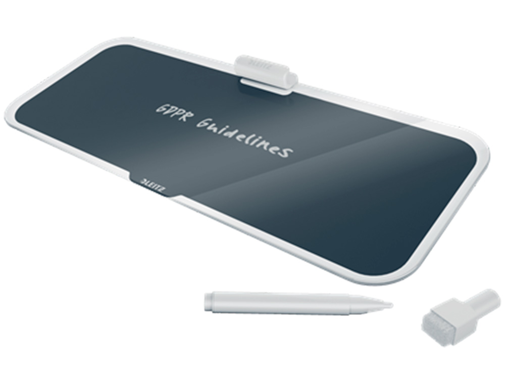 LEITZ - Pizarra cosy sobremesa cristal con rotulador y borrador gris 150x60x380 mm (Ref. 52690089)