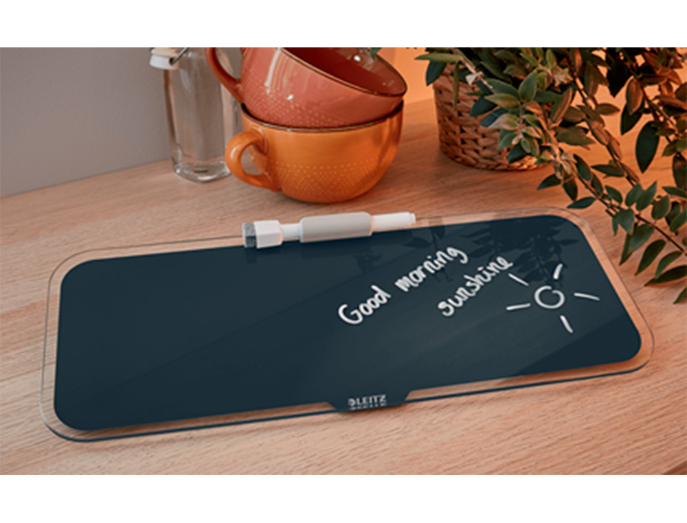 LEITZ - Pizarra cosy sobremesa cristal con rotulador y borrador gris 150x60x380 mm (Ref. 52690089)