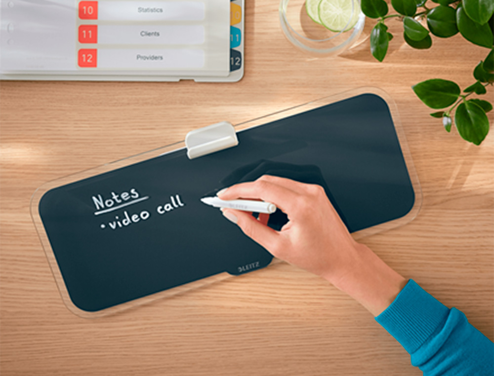 LEITZ - Pizarra cosy sobremesa cristal con rotulador y borrador gris 150x60x380 mm (Ref. 52690089)