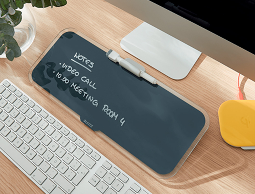 LEITZ - Pizarra cosy sobremesa cristal con rotulador y borrador gris 150x60x380 mm (Ref. 52690089)