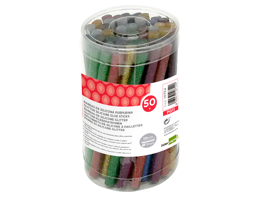 LIDERPAPEL - Barra termofusible de 7 mm de diametro x 100 mm de alto purpurina caja de 50 unidades (Ref. PG11)