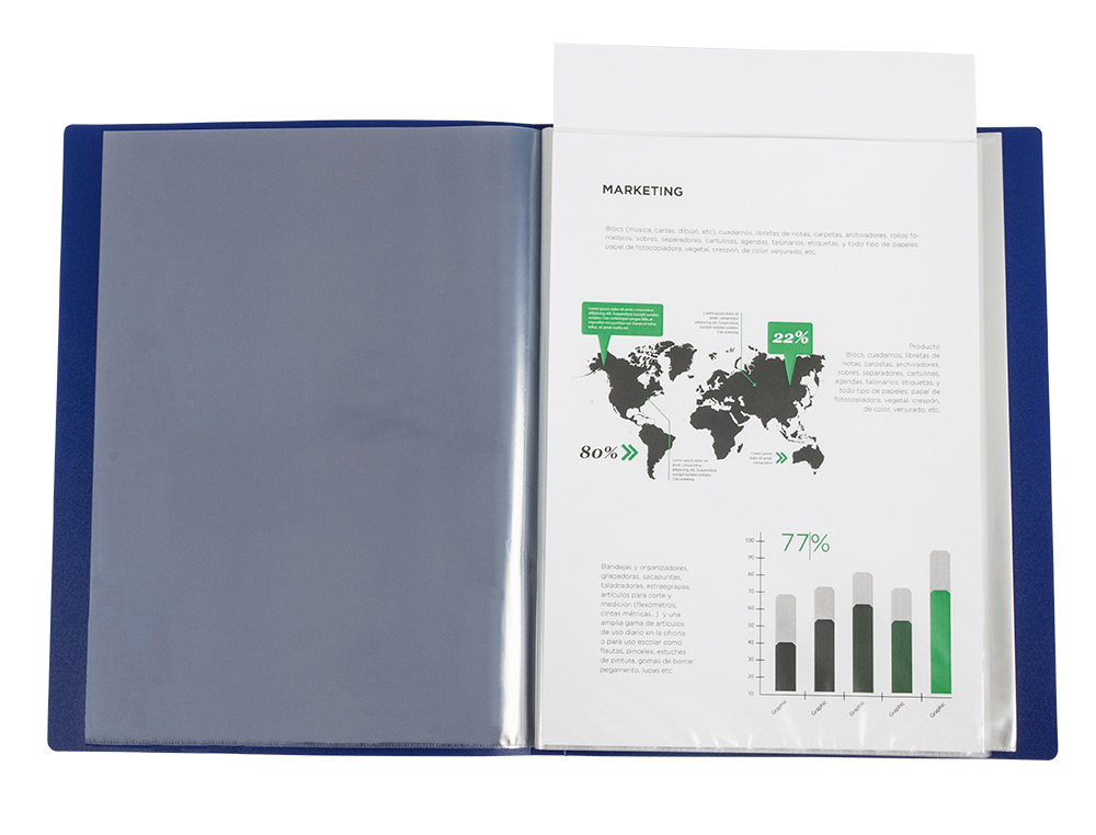 LIDERPAPEL - Carpeta 30 fundas canguro pp din A4 azul translucido portada y lomo personalizable (Ref. JC19)